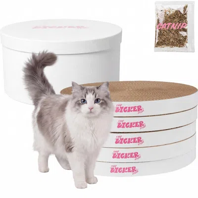 The Licker Store Kate Modern Patterned Cardboard Reversible Cat Scratcher Pad In Box With Catnip In White