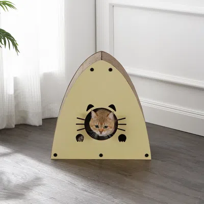 The Licker Store Koko 19" Modern Cardboard Triangle Cat Cave Scratcher With Catnip, Almond In Brown
