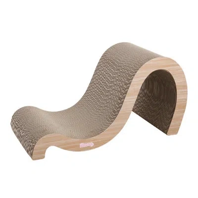 The Licker Store Kona 27" Modern Cardboard Double-sided Wave Cat Scratcher With Catnip In Wood Pattern