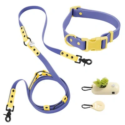 The Licker Store Luna 8ft Adjustable 6-in-1 Waterproof Hands-free Leash And Collar With Led Flashlight In Dark Blue,yellow