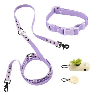 The Licker Store Luna 8ft Adjustable 6-in-1 Waterproof Hands-free Leash And Collar With Led Flashlight In Purple,light Purple