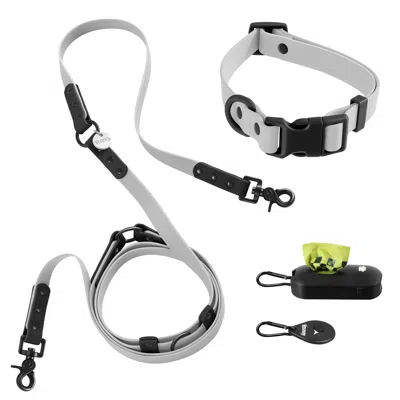 The Licker Store Luna Small Adjustable 6-in-1 Waterproof Hands-free Leash And Collar With Led Flashlight, Bag Dispens In Gray