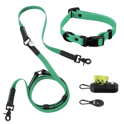 The Licker Store Luna Small Adjustable 6-in-1 Waterproof Hands-free Leash And Collar With Led Flashlight, Bag Dispens In Green