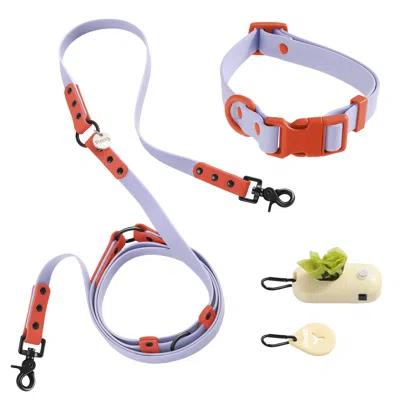 The Licker Store Luna Small Adjustable 6-in-1 Waterproof Hands-free Leash And Collar With Led Flashlight, Bag Dispens In Red