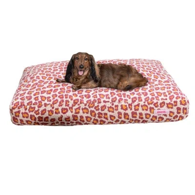 The Licker Store Mabel Designer Modern Ultra Soft Reversible Plush Rectangular Pet Bed With Washable Cover In Raspberry Leopard