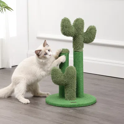 The Licker Store Marfa 21.5" Modern Jute Triple-cactus Cat Scratching Post With Fuzzy Toy, Green
