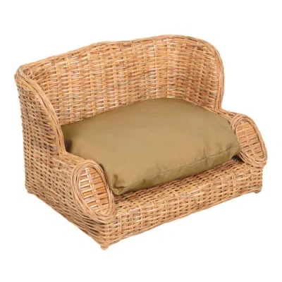 The Licker Store Mediterranean Handwoven Rattan Pet Daybed With Washable Cushion In Brown