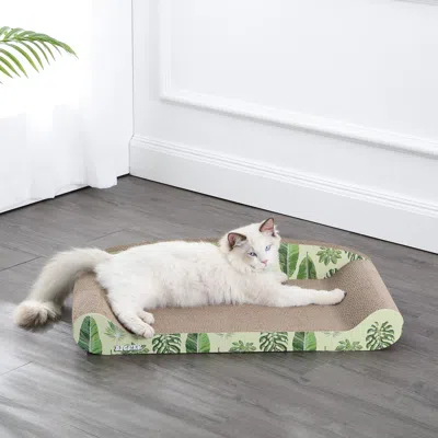 The Licker Store Montego 27.5" Coastal Patterned Cardboard Lounge Bed Cat Scratcher With Catnip, Pink/red In Green