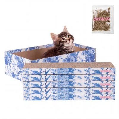 The Licker Store Naomi Modern Cardboard Reversible Cat Scratcher Pad In Blue/white