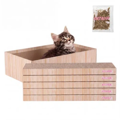 The Licker Store Naomi Modern Cardboard Reversible Cat Scratcher Pad In Oak Wood Finish