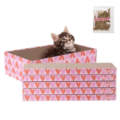The Licker Store Naomi Modern Cardboard Reversible Cat Scratcher Pad In Pink/red