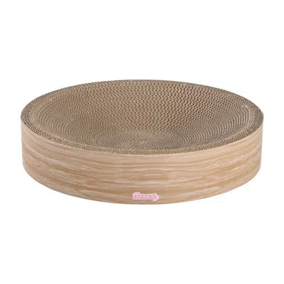 The Licker Store Nelson 20.13" Modern Cardboard Round Bowl Cat Scratcher With Catnip In Wood Finish
