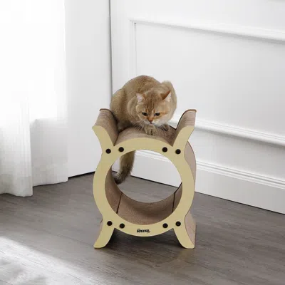 The Licker Store Nyan 16.5" Modern Cardboard Tunnel Cat Scratcher With Catnip, Almond In Black