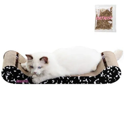 The Licker Store Rini Modern Cardboard Lounge Bed Cat Scratcher With Built-in Bell Toys And Catnip In Black
