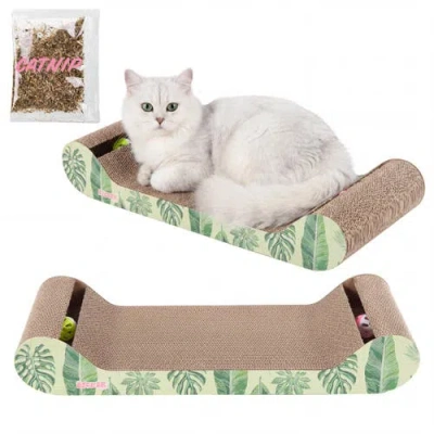 The Licker Store Rini Modern Cardboard Lounge Bed Cat Scratcher With Built-in Bell Toys And Catnip In Green