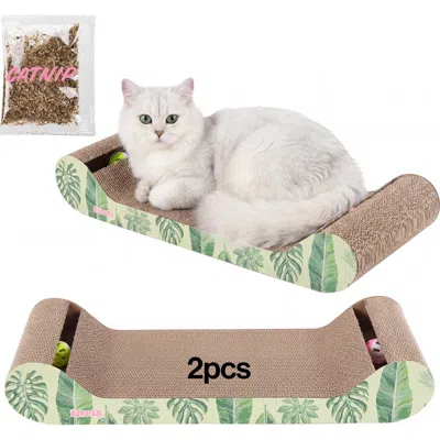The Licker Store Rini Modern Cardboard Lounge Bed Cat Scratcher With Built-in Bell Toys And Catnip In Green