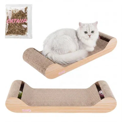 The Licker Store Rini Modern Cardboard Lounge Bed Cat Scratcher With Built-in Bell Toys And Catnip In Brown