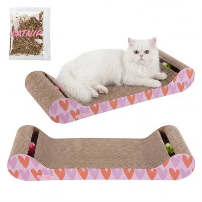 The Licker Store Rini Modern Cardboard Lounge Bed Cat Scratcher With Built-in Bell Toys And Catnip In Pink
