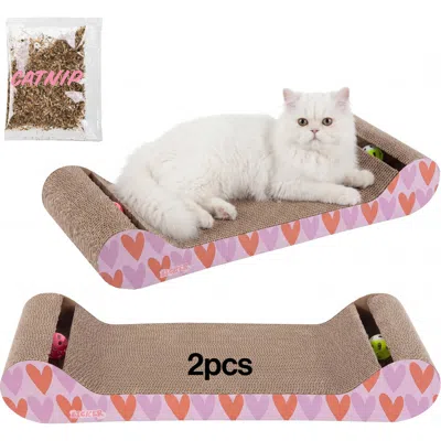 The Licker Store Rini Modern Cardboard Lounge Bed Cat Scratcher With Built-in Bell Toys And Catnip In Pink