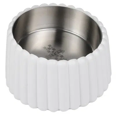 The Licker Store Ripple Ridge Small/medium Slanted Concrete And Stainless Steel Bowl 16oz (2 Cups) Pet Feeder In White
