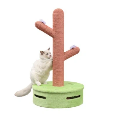 The Licker Store Rosa Modern Jute Cactus Cat Scratching Post With Flower Toys And Built-in Bell Toys In Multi