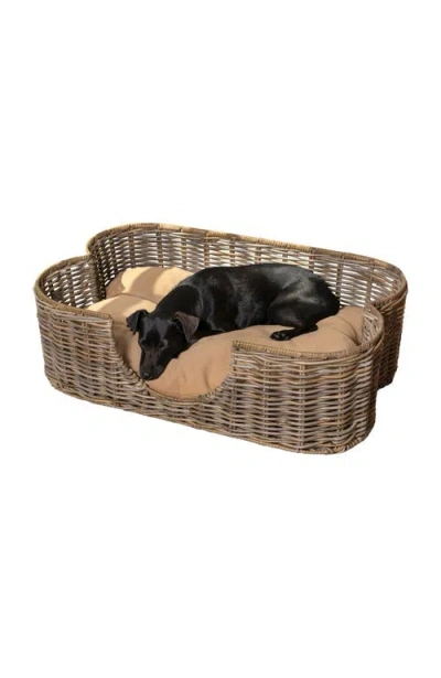 The Licker Store Scallop Tropical Handwoven Rattan Pet Bed With Machine Washable Cushion In Brown