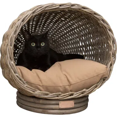 The Licker Store Socket Dome 19.5" X 17" Bohemian Handwoven Rattan Pet Bed With Machine-washable Cus In Brown