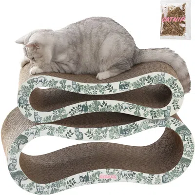 The Licker Store Suvi Modern Cardboard Infinity 2-in-1 Lounge Bed Cat Scratcher With Catnip In Green