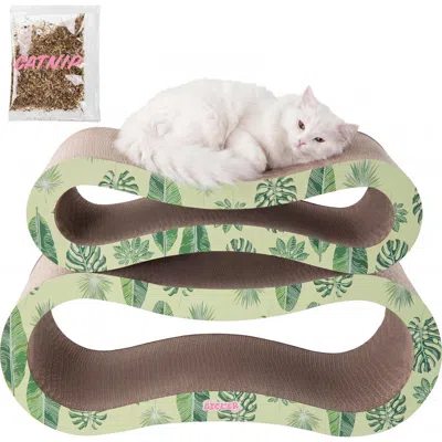 The Licker Store Suvi Modern Cardboard Infinity 2-in-1 Lounge Bed Cat Scratcher With Catnip In Green
