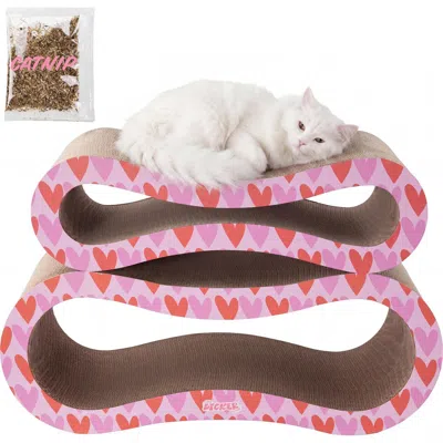 The Licker Store Suvi Modern Cardboard Infinity 2-in-1 Lounge Bed Cat Scratcher With Catnip In Pink