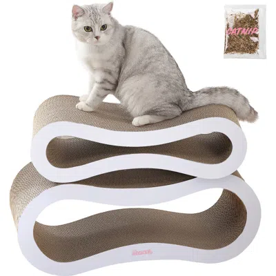 The Licker Store Suvi Modern Cardboard Infinity 2-in-1 Lounge Bed Cat Scratcher With Catnip In White