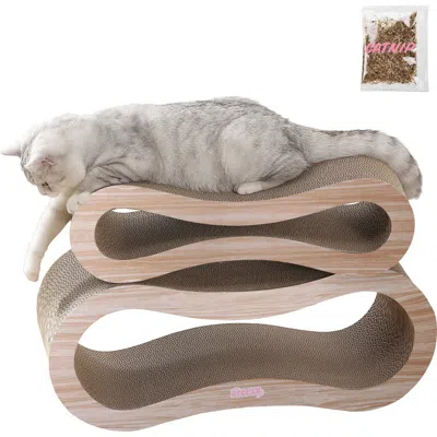 The Licker Store Suvi Modern Cardboard Infinity 2-in-1 Lounge Bed Cat Scratcher With Catnip In Brown
