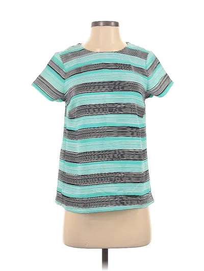 Pre-owned The Limited Short Sleeve Top Teal Stripes Pattern Scoop Neck Tops In Blue