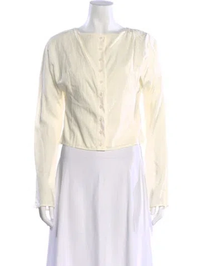 Pre-owned The Line By K Bateau Neckline Long Sleeve Blouse In Neutral