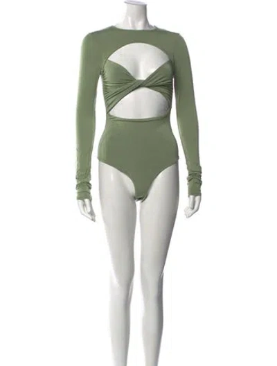 Pre-owned The Line By K Crew Neck Long Sleeve Bodysuit In Green