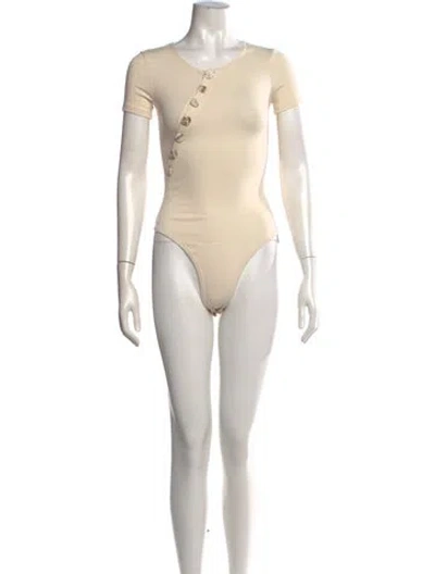 Pre-owned The Line By K Crew Neck Short Sleeve Bodysuit In Neutrals