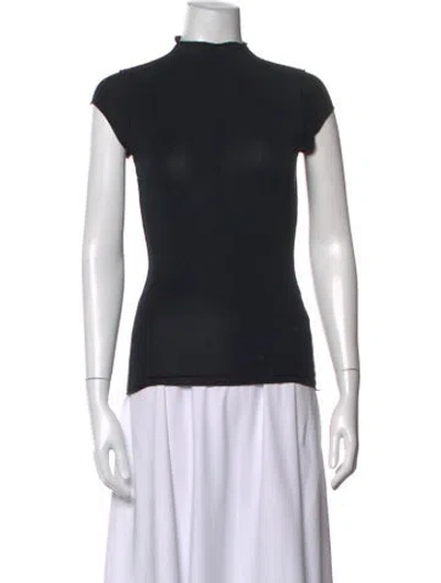 Pre-owned The Line By K Mock Neck Short Sleeve Top In Black