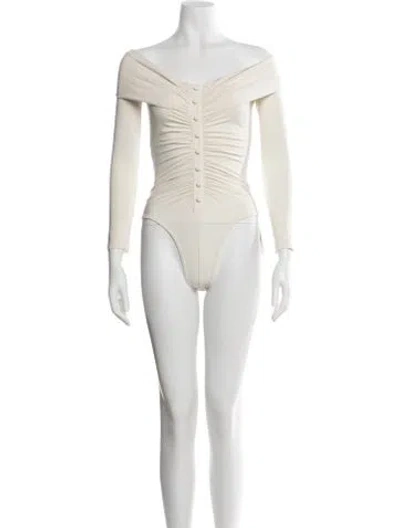 Pre-owned The Line By K Off-the-shoulder Long Sleeve Bodysuit In Neutral