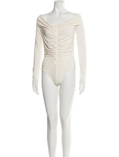 Pre-owned The Line By K Off-the-shoulder Long Sleeve Bodysuit In Neutral