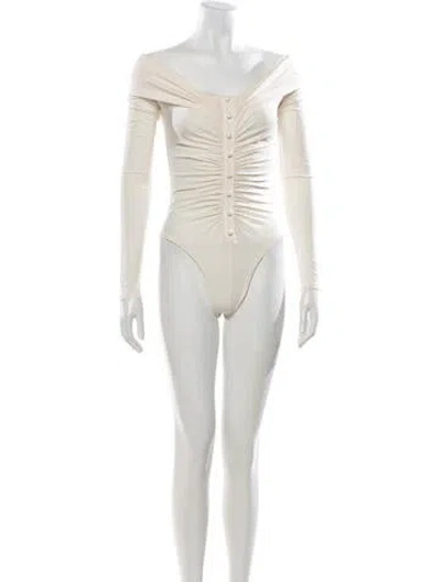 Pre-owned The Line By K Off-the-shoulder Long Sleeve Bodysuit In Neutrals
