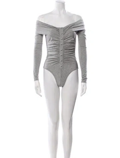 Pre-owned The Line By K Off-the-shoulder Long Sleeve Bodysuit W/ Tags In Gray