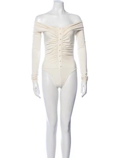 Pre-owned The Line By K Off-the-shoulder Long Sleeve Bodysuit W/ Tags In Neutrals