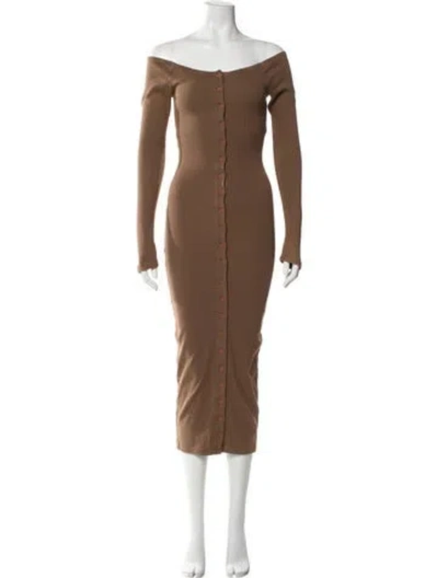 Pre-owned The Line By K Off-the-shoulder Midi Length Dress In Brown
