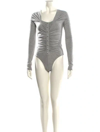 Pre-owned The Line By K Square Neckline Long Sleeve Bodysuit W/ Tags In Gray