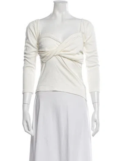 Pre-owned The Line By K Square Neckline Long Sleeve Top In White