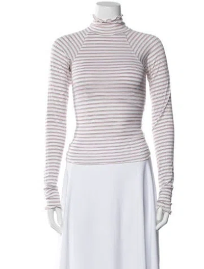 Pre-owned The Line By K Striped Turtleneck Top In White