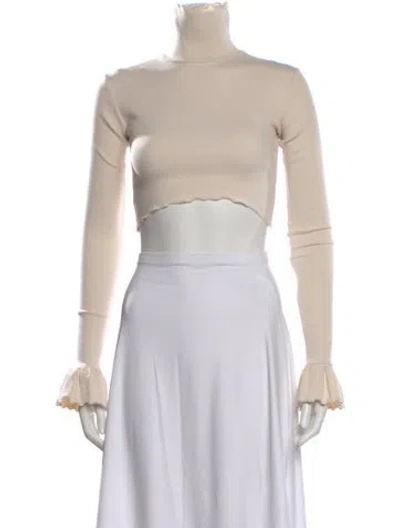 Pre-owned The Line By K Turtleneck Long Sleeve Crop Top In Neutral