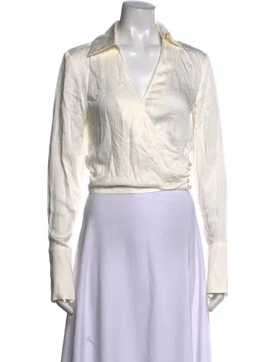 Pre-owned The Line By K V-neck Long Sleeve Blouse In Neutrals
