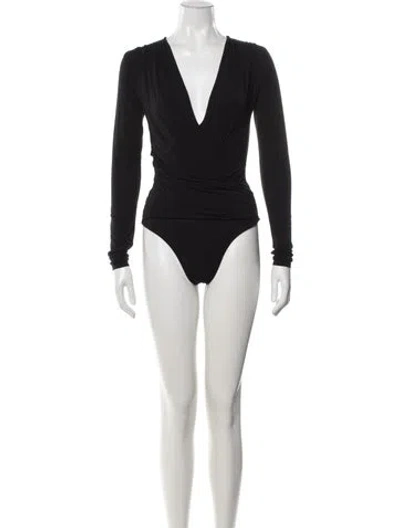 Pre-owned The Line By K V-neck Long Sleeve Bodysuit In Black