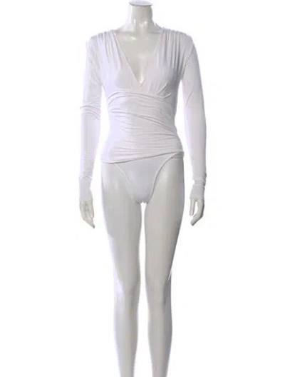 Pre-owned The Line By K V-neck Long Sleeve Bodysuit In Neutral